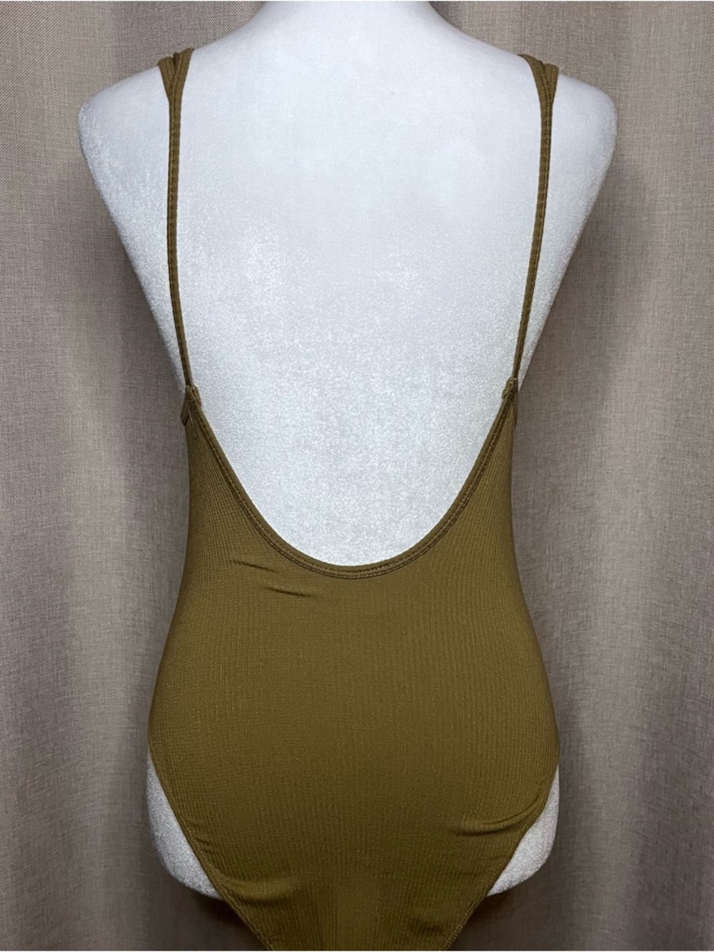 Unbranded Ribbed Low Open Back Sleeveless Bodysuit Khaki Green Women’s XS/S